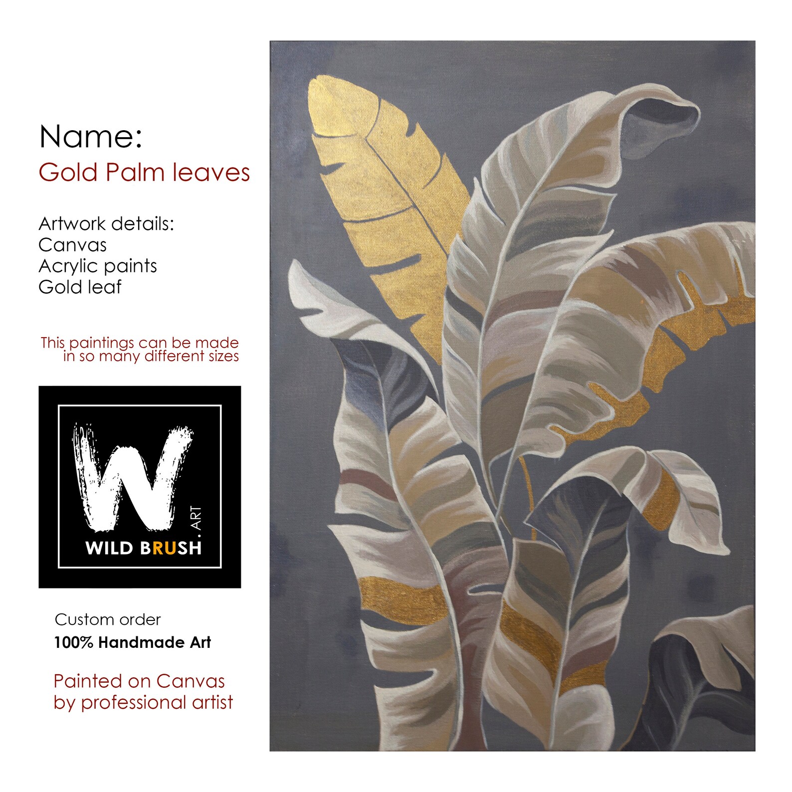 Gold jungle painting on canvas Palm leaves wall art Etsy