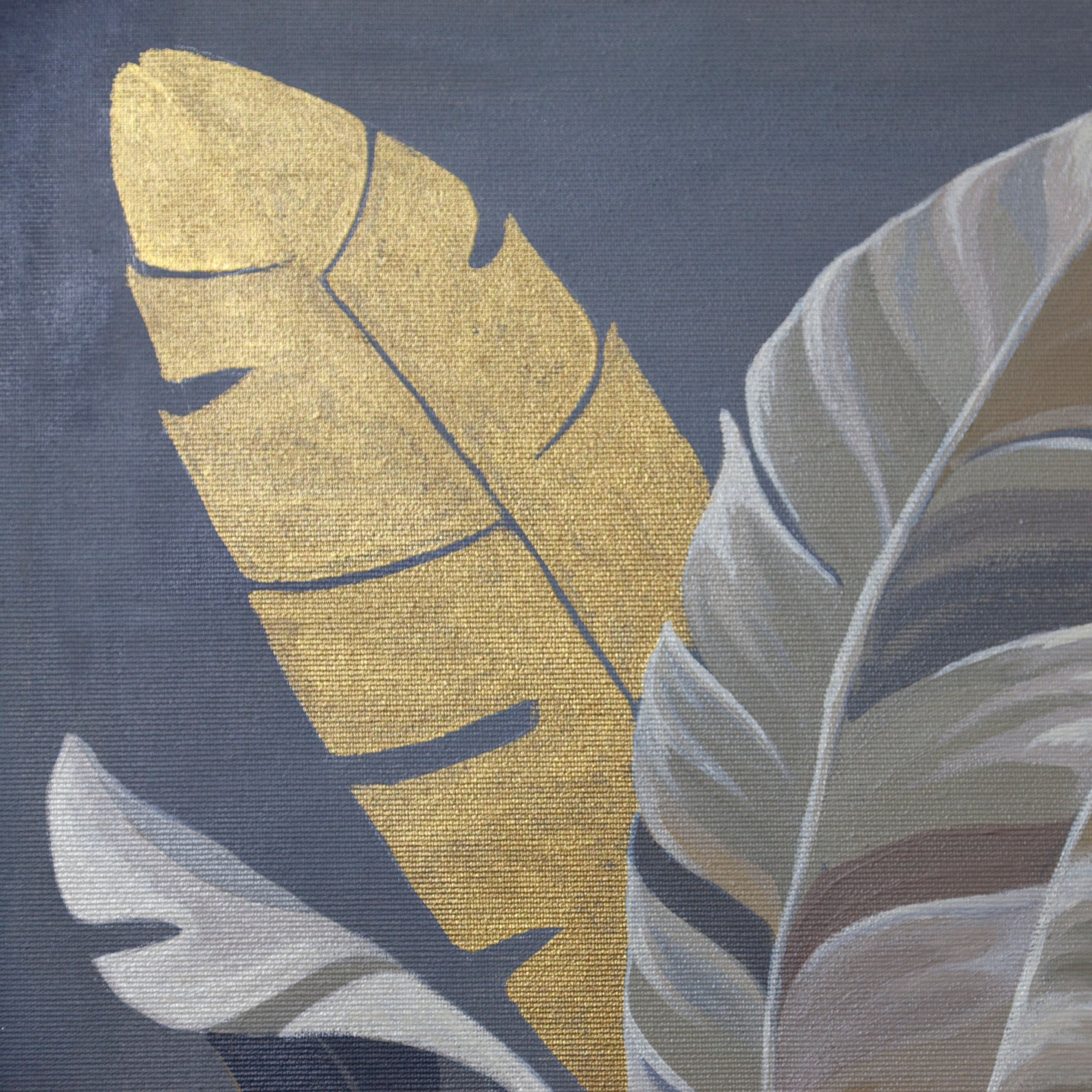Gold jungle painting on canvas Palm leaves wall art Etsy