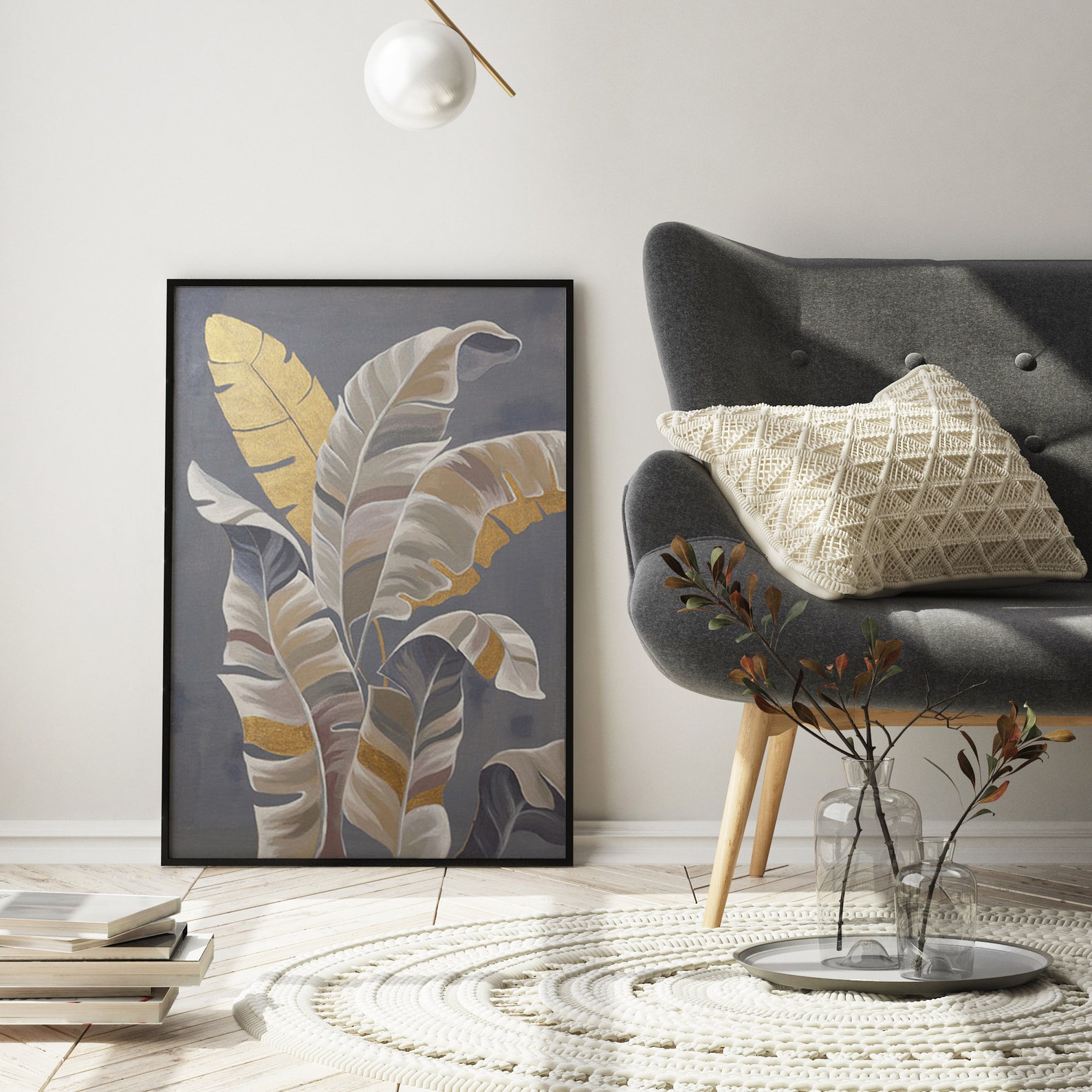 Gold jungle painting on canvas Palm leaves wall art Etsy