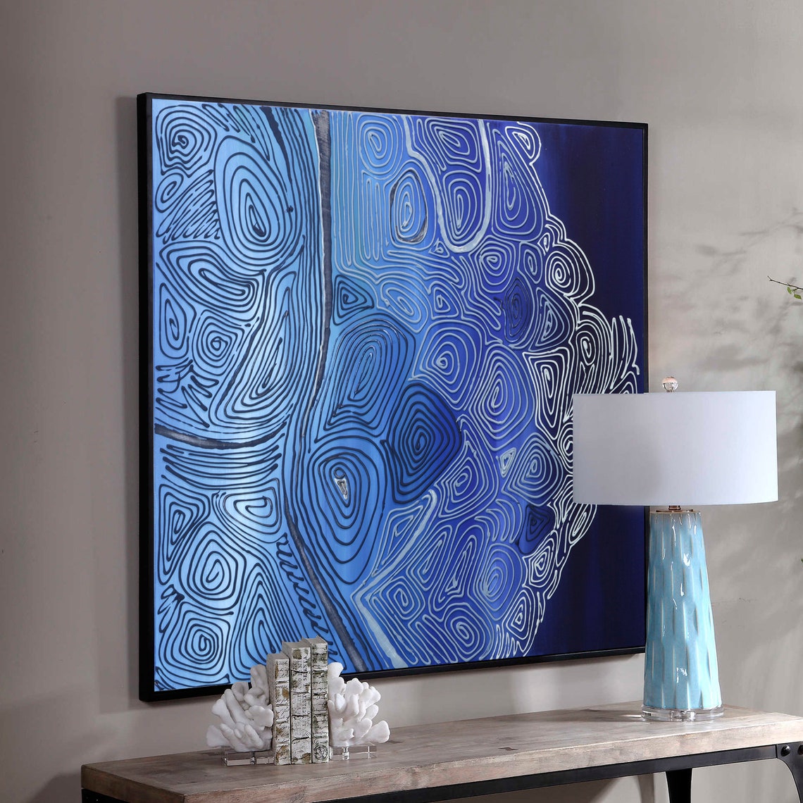 Blue Textured Abstract Original Canvas Art Marine plot Etsy