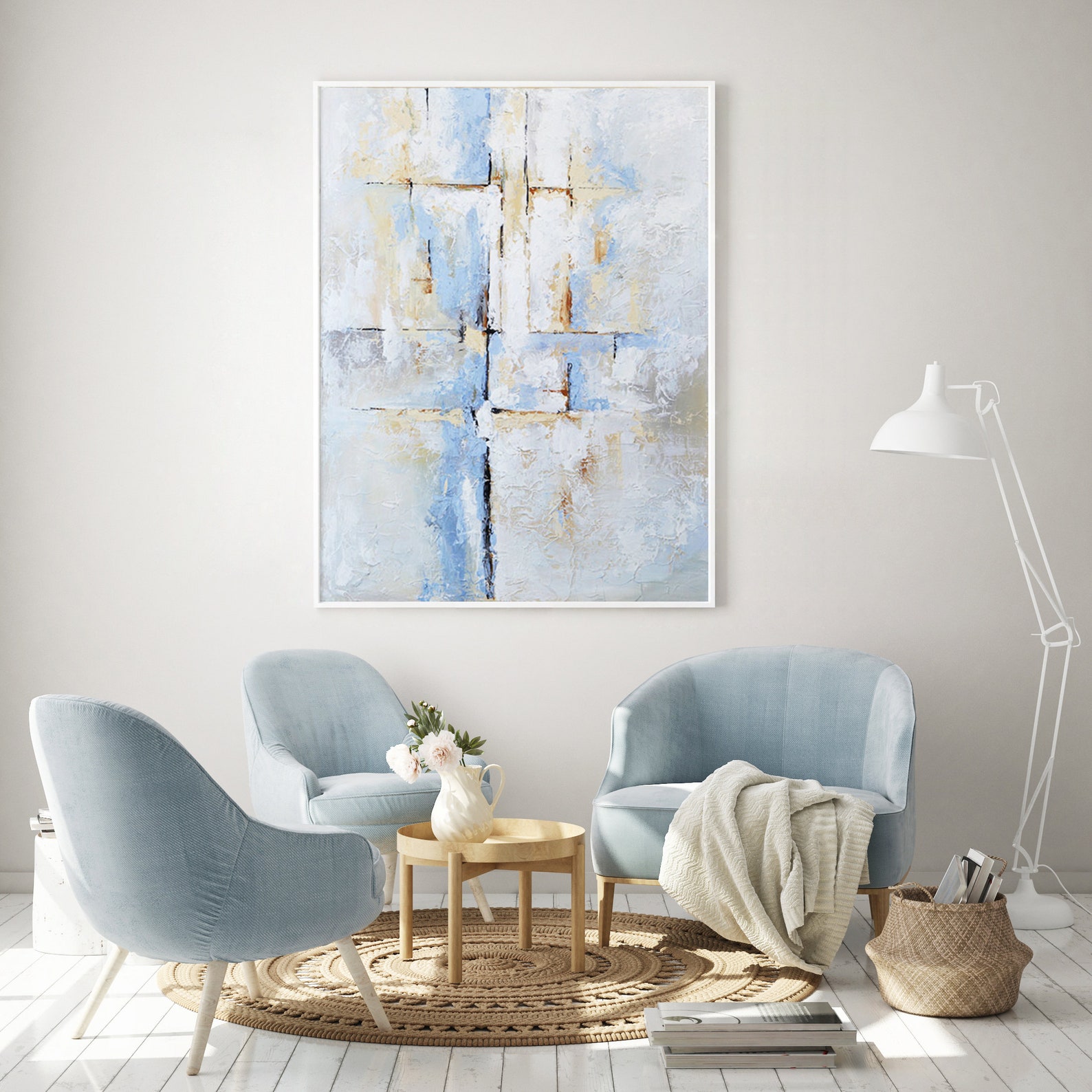 Original Canvas Art Light Blue Wall Painting Texture | Etsy