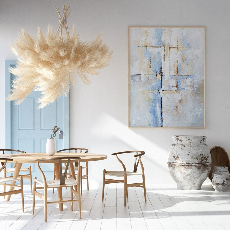 Original Canvas Art Light Blue Wall Painting Texture Etsy