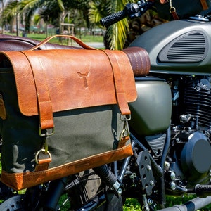 Borse Da Sella Moto In Tela Cerata Impermeabile - Vintage Per Attrezzi, Forcella O Telaio