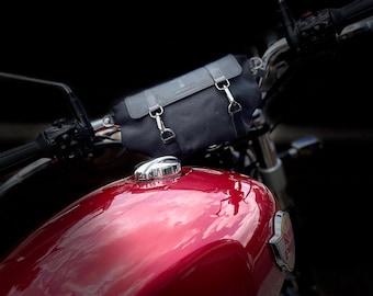 Torba na kierownicę motocykla, torba codziennego użytku, skóra - woskowane płótno, wodoodporna sakwa, Siyah
