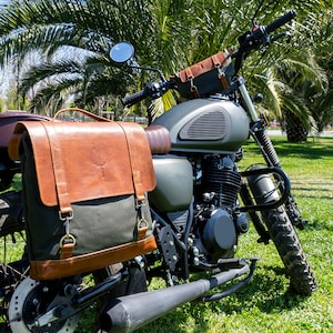 Motorcycle Side Bag, Daily Backpack Bag , Leather Waxed Canvas Waterproof Saddlebag, Green