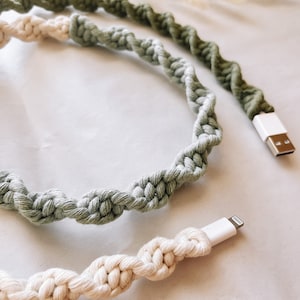 Macrame Phone Charger: Recycled Cotton Boho Power Cord- Ombré Green