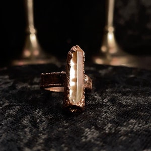 Electroformed copper ring with rock crystal, for men and women boho style