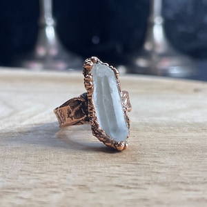 Electroformed copper ring with rock crystal, for men and women boho style