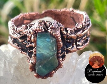 Raw Labradorite Electroformed Copper Ring - intended for dreamers and poets of the soul