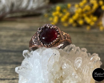 Copper jewel with deep red glass stone - A unique ring for lovers of antiquity