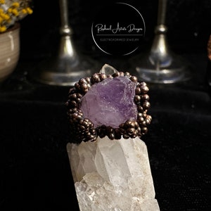 Electroformed Copper Ring with Raw Amethyst | Unique Handcrafted Jewelry | Boho Style for Women and Men