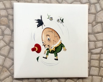 Humpty Dumpty vintage tile, nursery rhymes 50s - 60s vintage wall art for kids rooms,baby shower, newborn gifts. As on Arklow kiddies. Alice