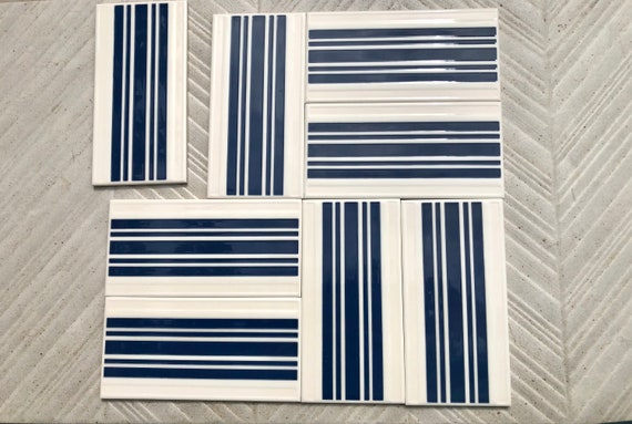 Spanish 60s 70s vintage tiles Unused – 8 pc navy blue, white, pop art tiles