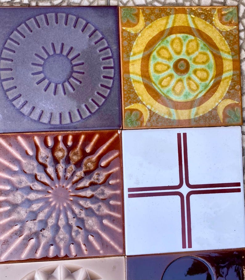 70s vintage glazed retro tiles — set of 16, photo 7 of 10