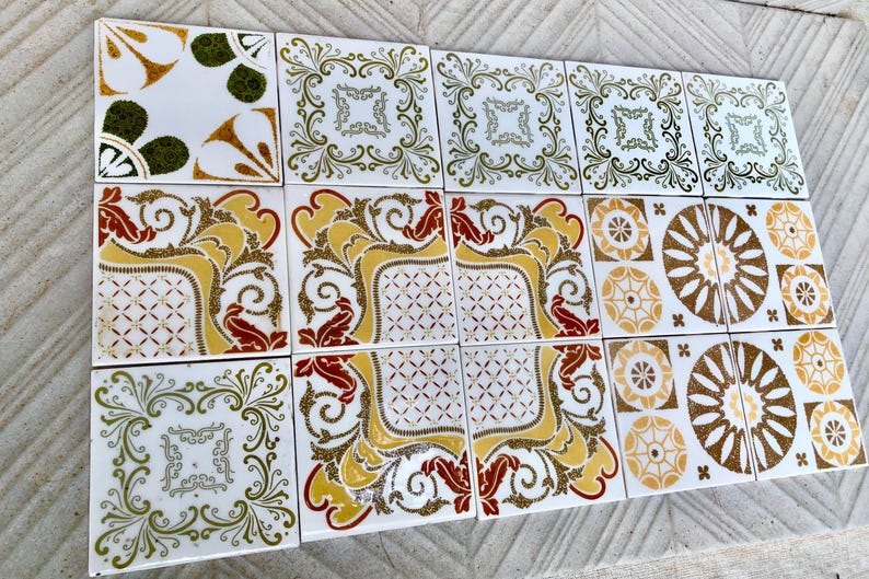 Vintage ochre, brown, red retro tiles — set of 15, photo 10 of 10