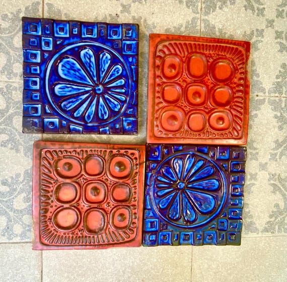 Last 4 tiles – Fat Lava 60s - 70s wall plaques, tiles / trivets