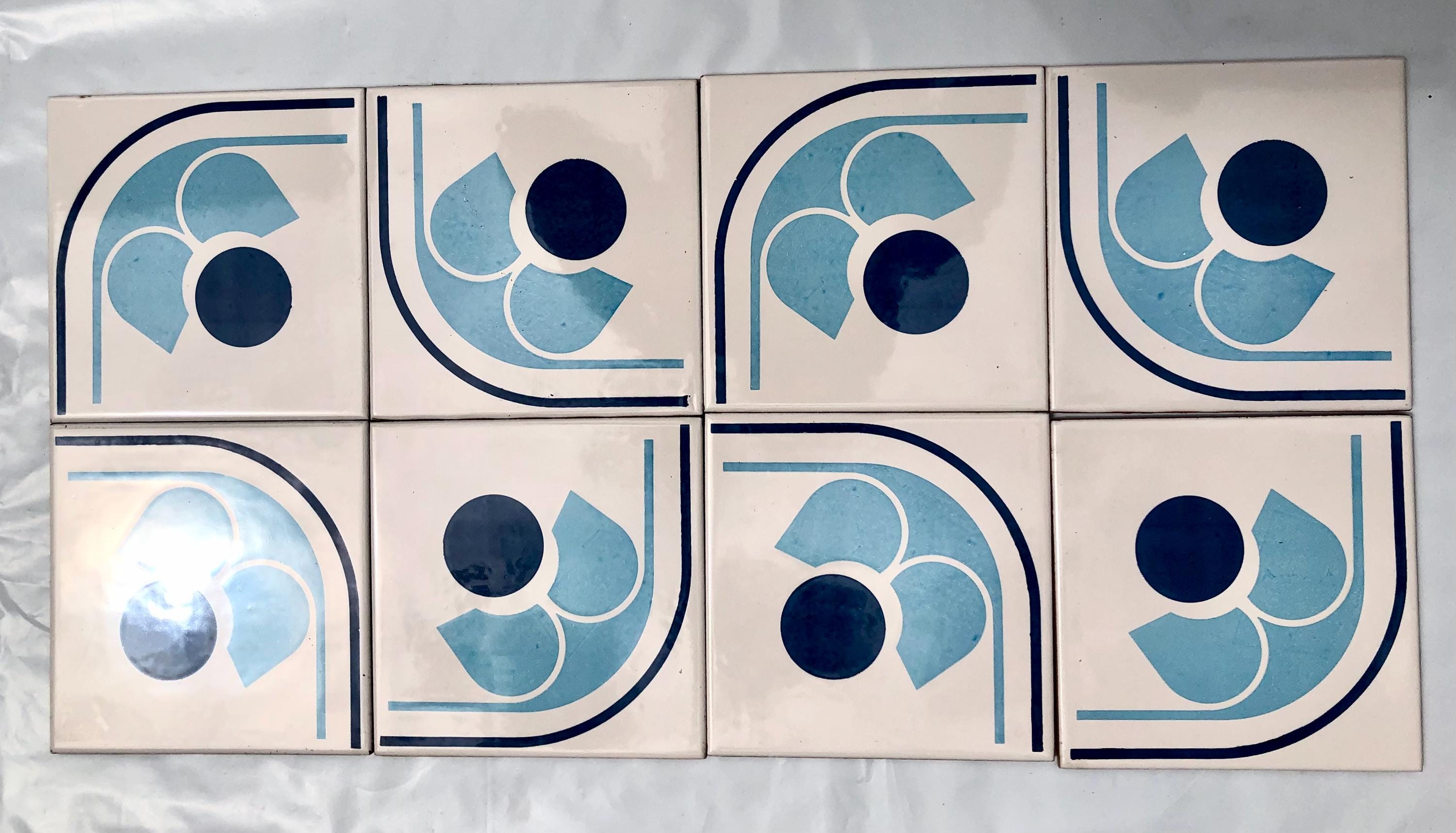Spanish 60s 70s Vintage Tiles UNUSED.8 Pc Blue Flower Retro Tiles ...