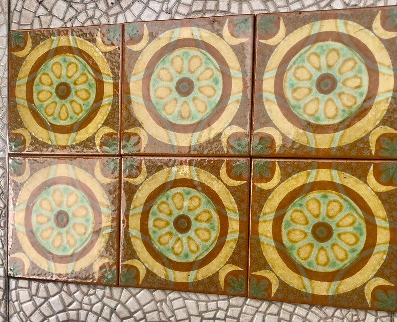 Original 70s retro tiles – 6 pcs Brown, blue, terracotta, photo 8 of 10