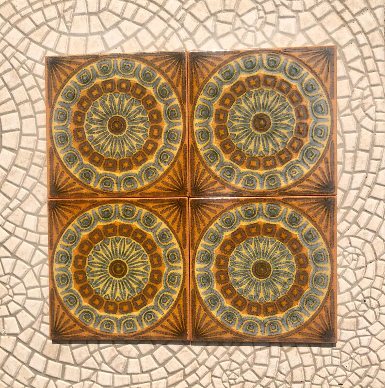 Original 70s retro tiles – 4 pcs Brown, blue, terracotta, photo 4 of 8