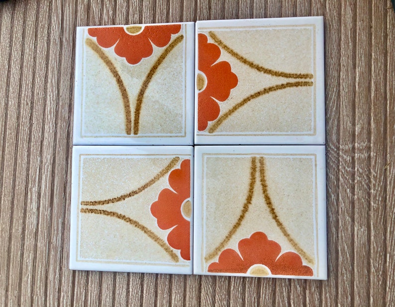 60s 70s Spanish vintage retro tiles – pop art orange geometric MCM backsplash — set of 6, photo 9 of 9