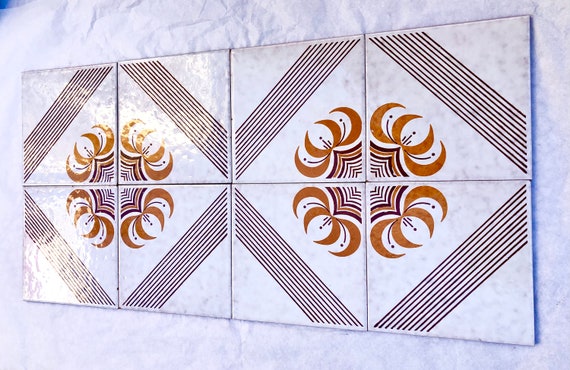 8 mid century majolica Fat Lava tiles from Spain