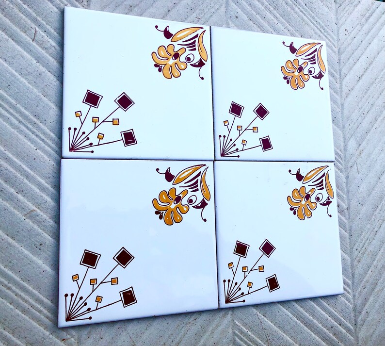 Spanish vintage tiles from the 70s – Brown + mustard yellow, photo 5 of 10