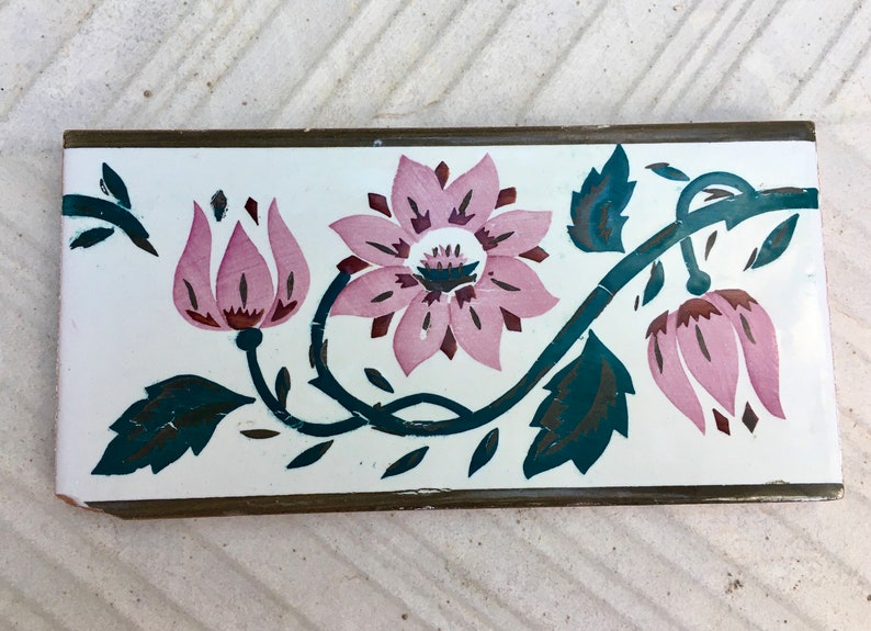 Art Nouveau 100 year old vintage tile, 20 x 10 cm, photo 3 of 7