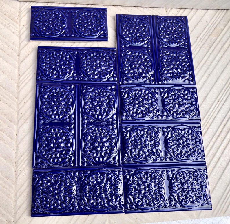 10 Cobalt Blue Art Nouveau style tiles, photo 3 of 8