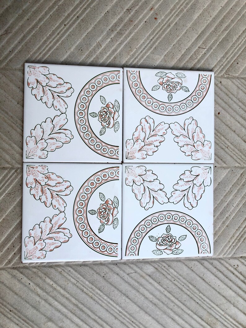4 Spanish 60s - 70s orange + green retro tiles, photo 9 of 10