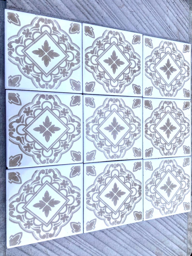 Spanish 60s 70s beige and white tiles — set of 9, photo 3 of 10