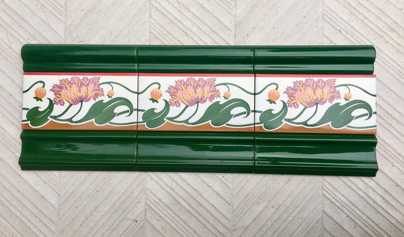 Art Nouveau style floral border tiles — set of 3, photo 2 of 10