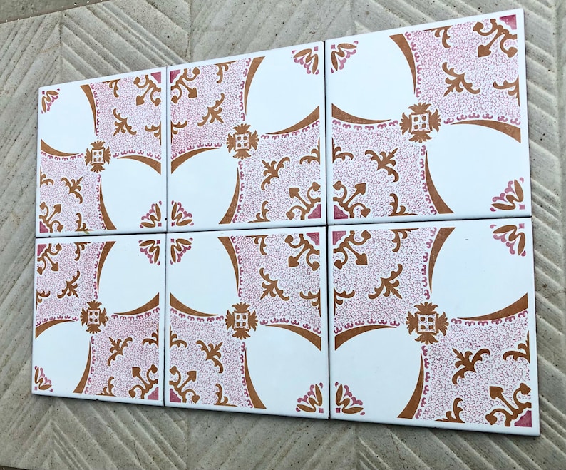 6 Spanish 70s pink tiles – Vintage floral tile mural, photo 8 of 9