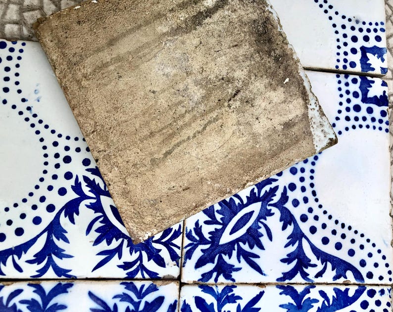 8 antique Art Nouveau blue + white original early 20th century Spanish decorative tiles, photo 8 of 10