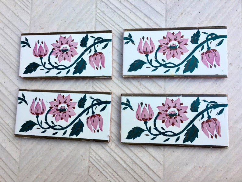 Art Nouveau 100 year old vintage tiles, 4 pc, photo 6 of 10