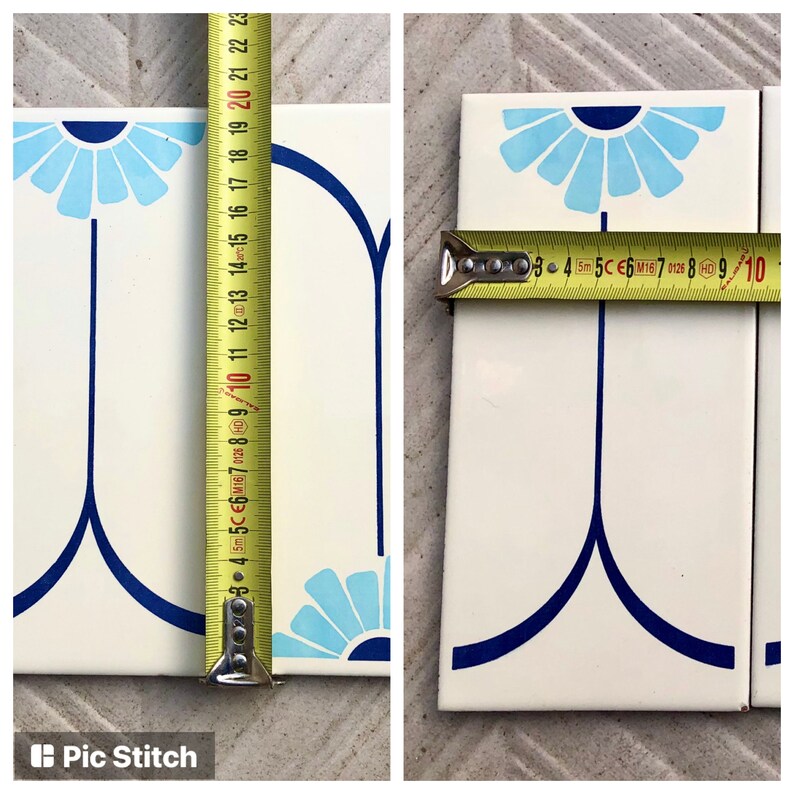 12 vintage blue + white mid century original Spanish tiles, photo 5 of 10