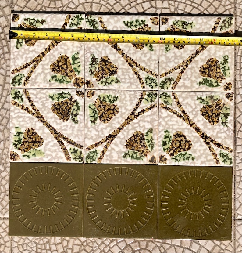 9 mid century Green and brown Fat Lava, brutalist tiles from Spain, photo 7 of 10