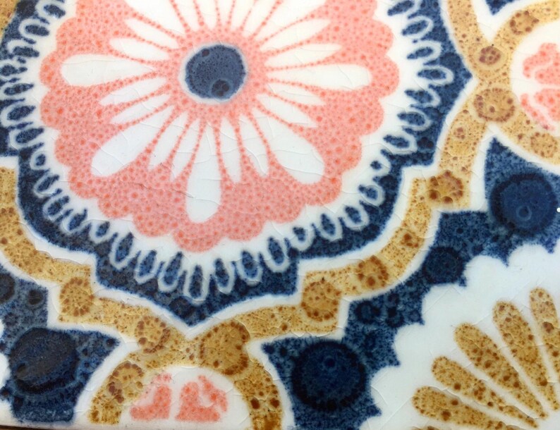 Vintage blue + pink 70s glazed tiles — set of 4, photo 6 of 7
