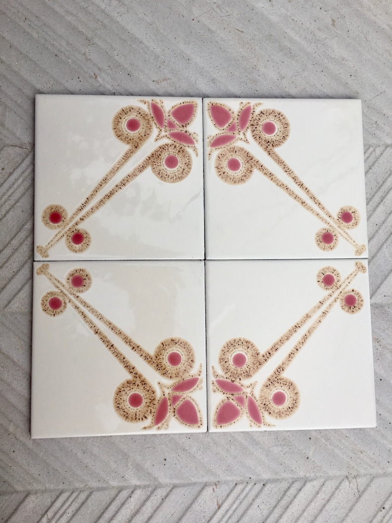 4 pc - 70s vintage tiles – Mid century red, brown Fat Lava tiles from Spain, photo 6 of 10
