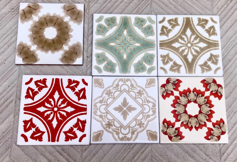 Spanish vintage brutalist 70s tiles — set of 6, photo 2 of 10