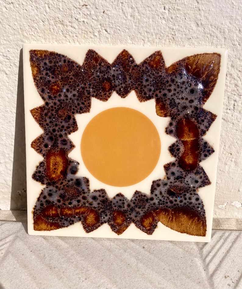 70s Spanish Vintage orange + brown tiles — set of 6, photo 5 of 10