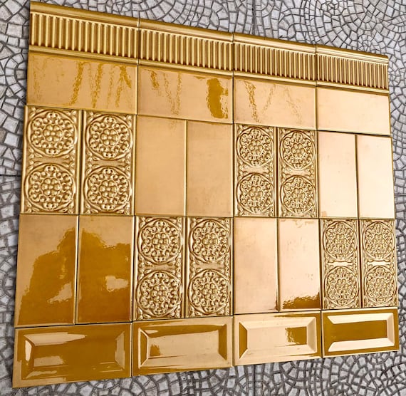 Art Nouveau Style Floral Border Yellow Tiles From Spain. 28 Retro