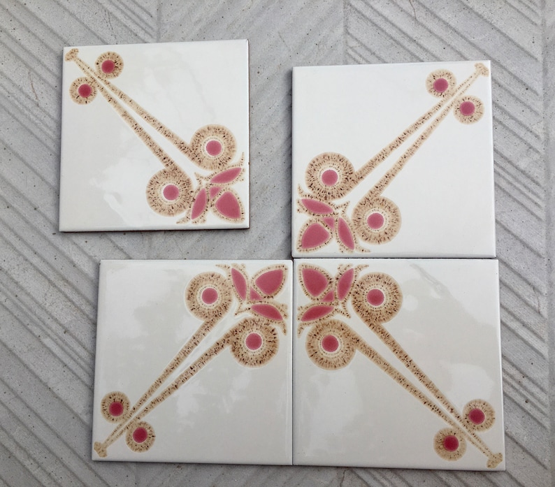 4 pc - 70s vintage tiles – Mid century red, brown Fat Lava tiles from Spain, photo 2 of 10