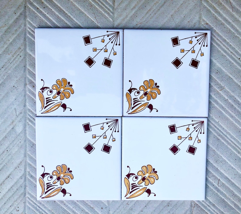 Spanish vintage tiles from the 70s – Brown + mustard yellow, photo 10 of 10