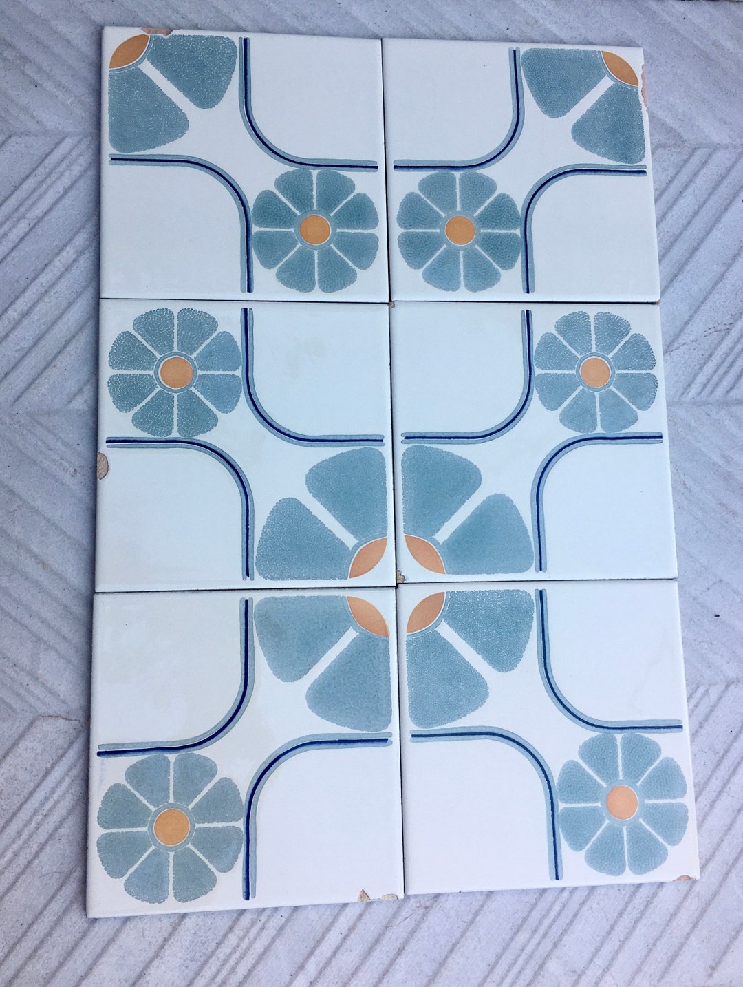 70s Spanish Vintage Tile Mural. Mid Century Groovy Flower Tiles, Pop ...