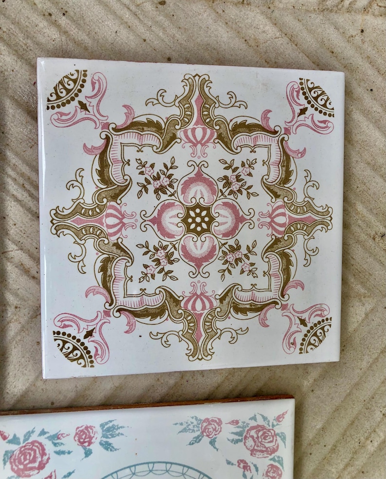 60s 70s vintage tiles Salvaged — set of 4, photo 5 of 8