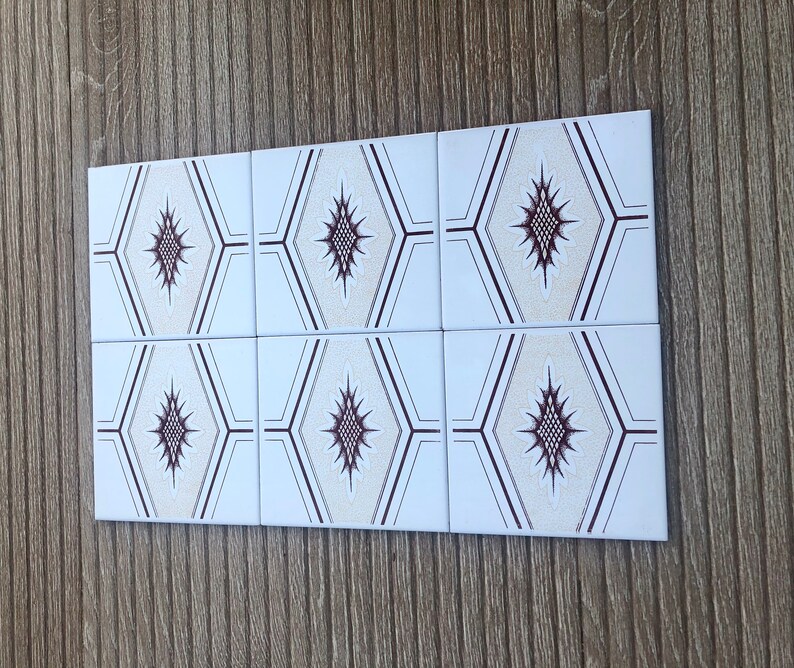 70s Spanish vintage tiles – Brown + yellow retro tiles — set of 6, photo 4 of 10