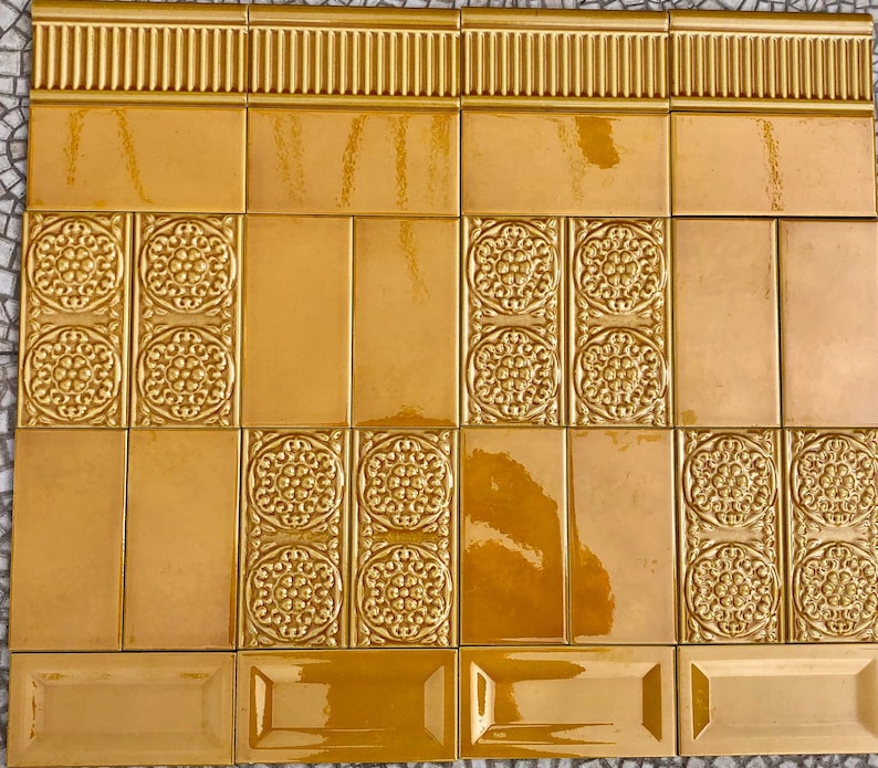 Art Nouveau style floral border yellow tiles from Spain — set of 28, photo 6 of 9