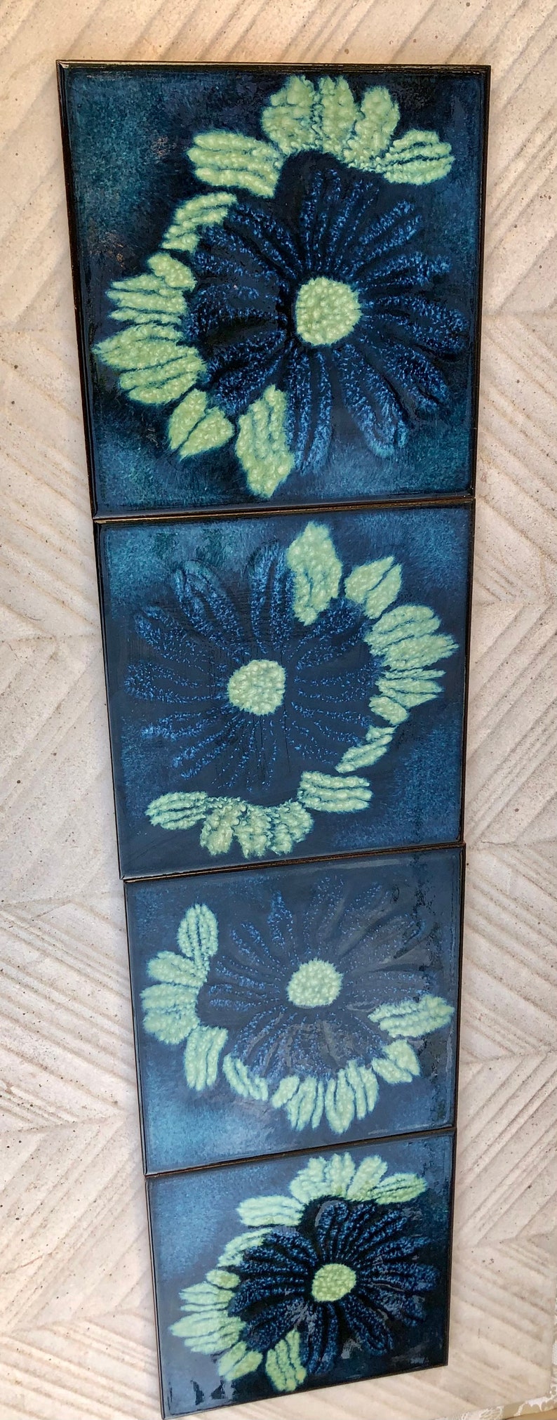 Fat Lava 60 - 70s Blue tiles, trivets or wall plaques — set of 4, photo 3 of 10