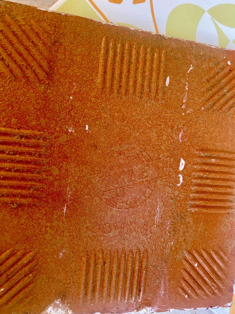 60s 70s Spanish vintage retro tiles – pop orange + green daisies backsplash — set of 4, photo 7 of 7