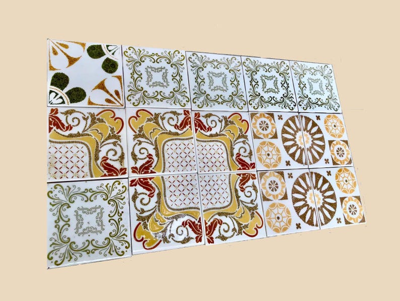Vintage ochre, brown, red retro tiles — set of 15, photo 1 of 10
